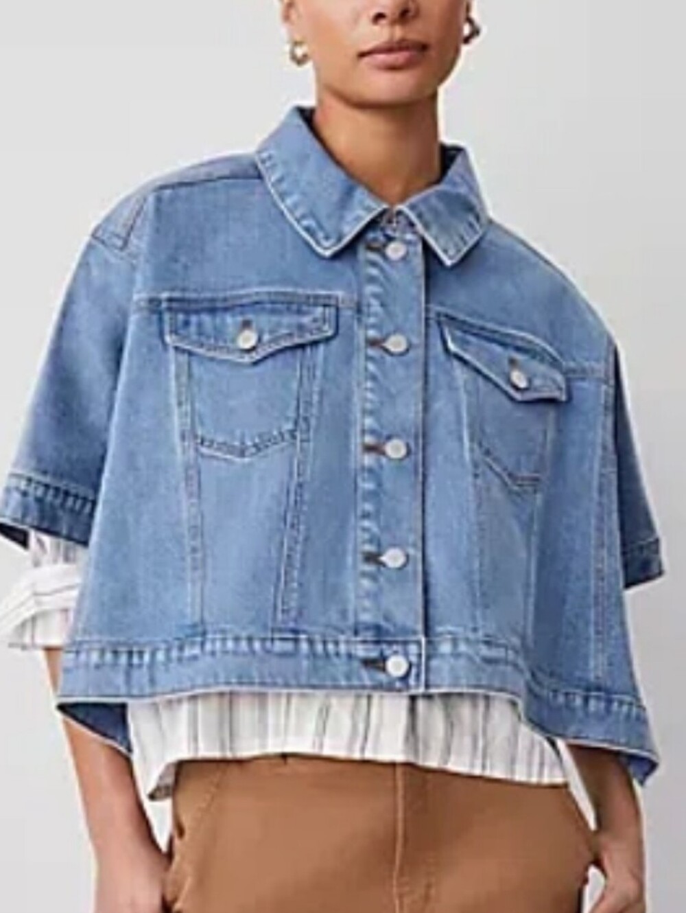 NWT Ann Taylor Light Blue Cropped Denim Cape Jacket